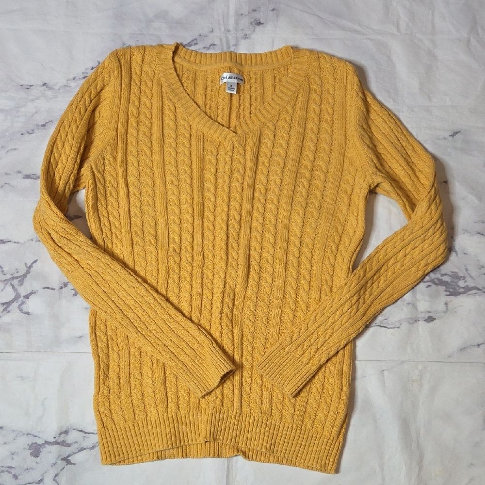 Croft & Barrow Yellow V-Neck Cable Sweater